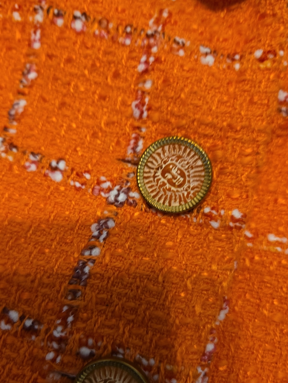 Vintage 90s Rina Rossi Orange Plaid Tweed Skirt Suit Sz 4 - Picture 5 of 7